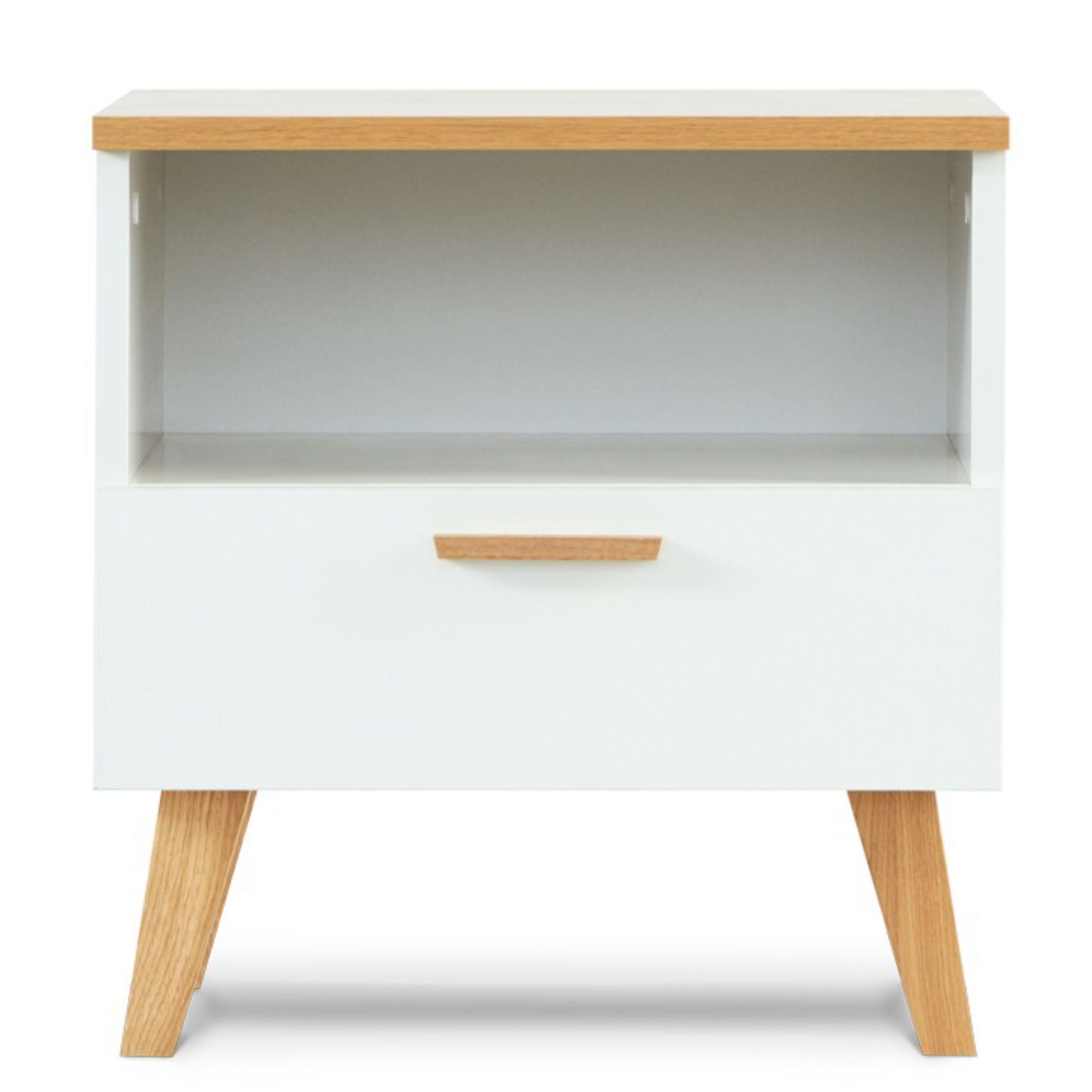 KONSIMO® Nachttisch FRISK Nachtkommode Nachtschrank Nachtkommode, Holzwerkstoff, mit Schubladen, Beine aus Buchenholz