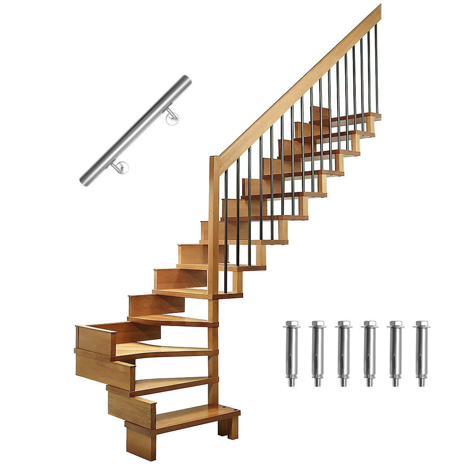 Clanmacy Handlauf Edelstahl Handlauf 50 cm Ø42 mm aus 304 Edelstahl, Wandhandlauf Treppe, 50 cm Gesamtlänge, (Edelstahlgeländer, geländer treppe, Edelstahl, Edelstahl AISI304), korrosionsbeständig, wetterfest, langlebig
