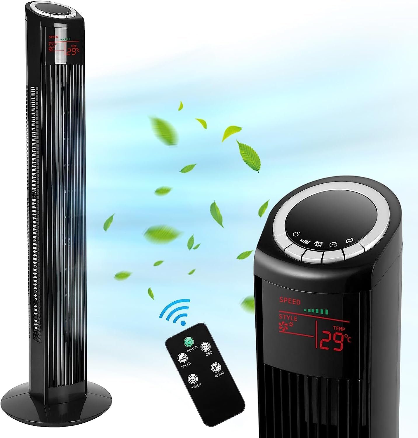 ZMH Turmventilator Schwarz Leise 90° Oszillierender günstig online kaufen