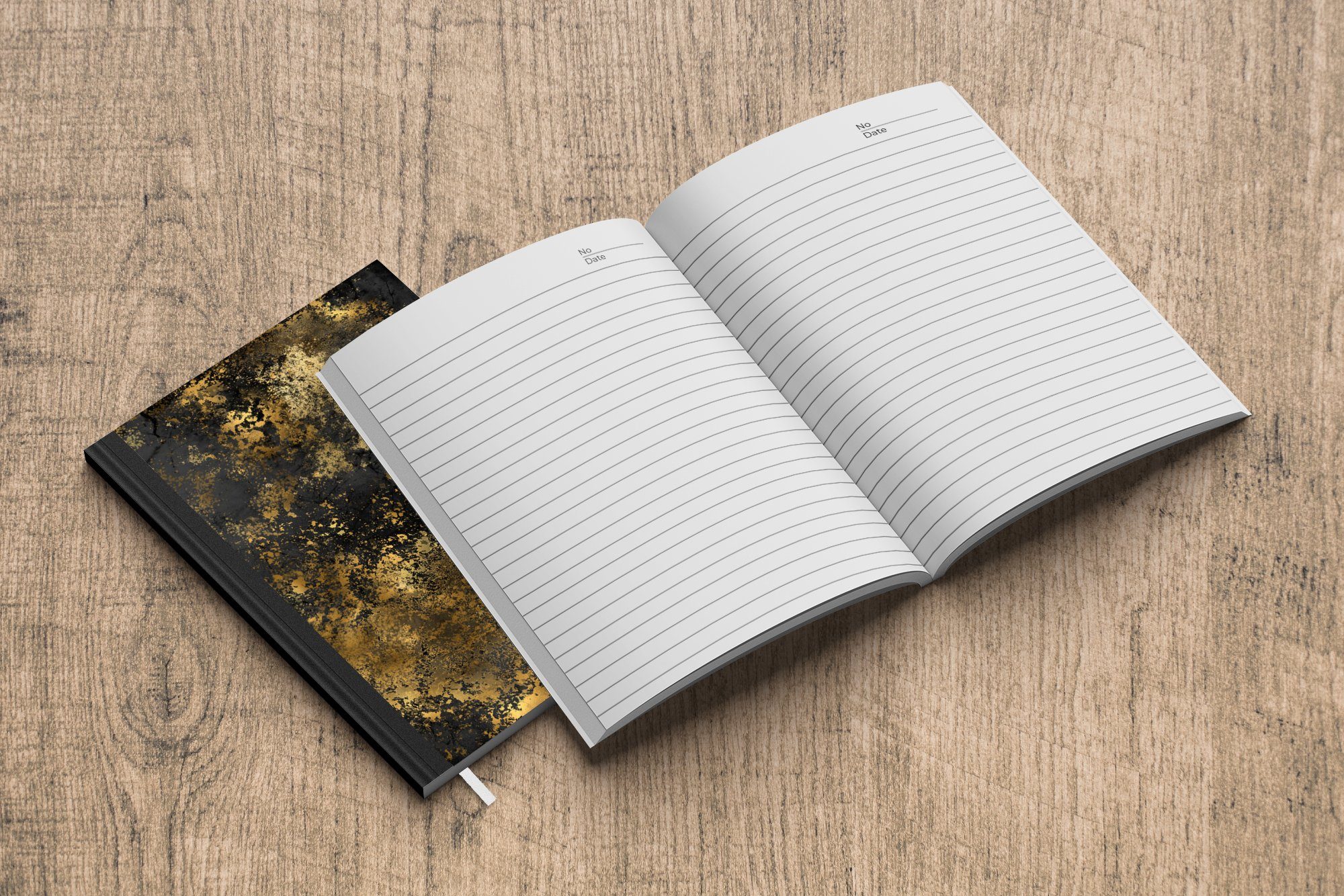 MuchoWow Notizbuch Gold - Abstrakt, Merkzettel, Seiten, Journal, 98 A5, - Schwarz Tagebuch, Haushaltsbuch Notizheft