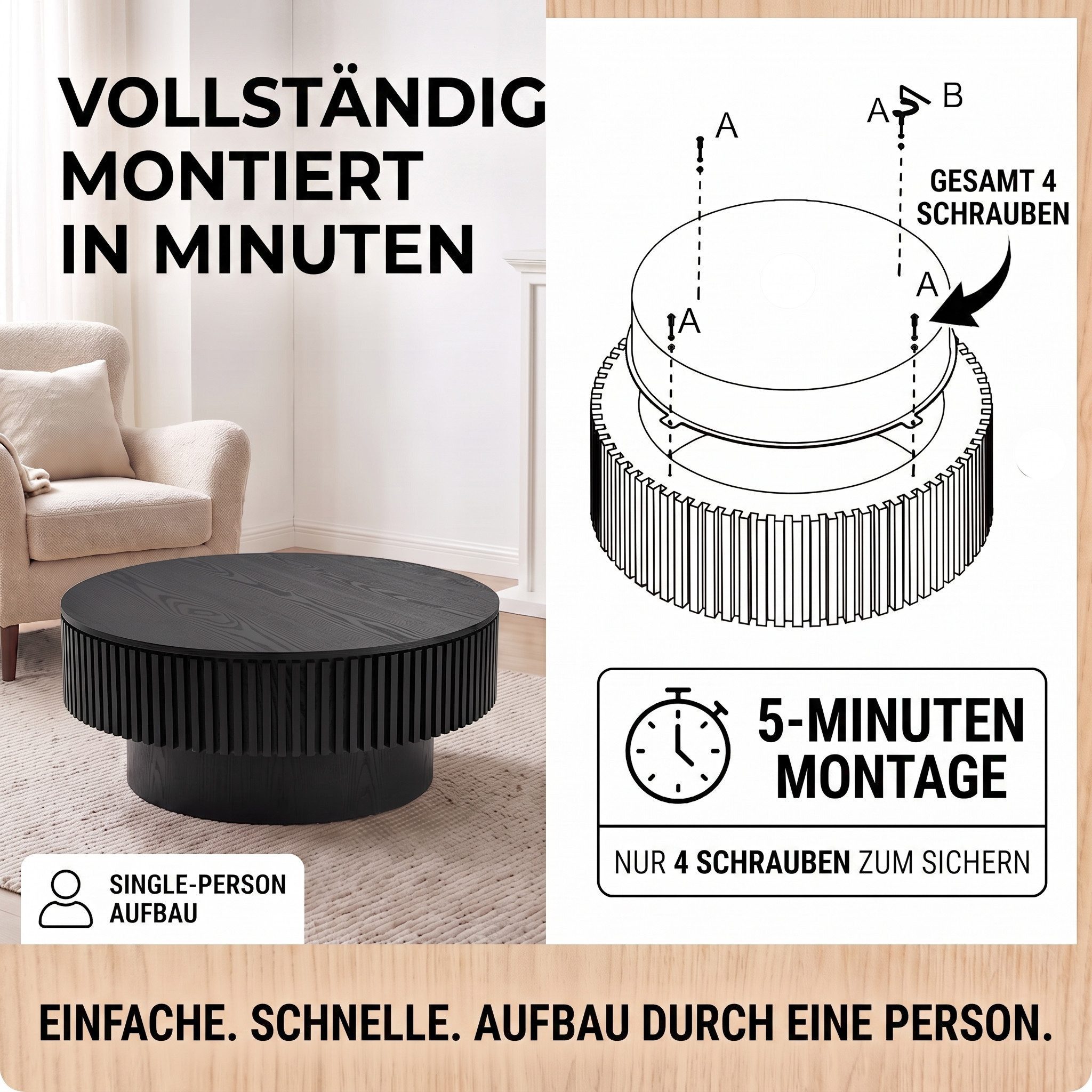 Celya Couchtisch Akzent-Teetisch rund 75 cm (Mit verstecktem Stauraum unter der Tischplatte, einzigartige Pilzform), idealen Ergänzung für Wohnzimmer, Schlafzim – Bild 3 von 5