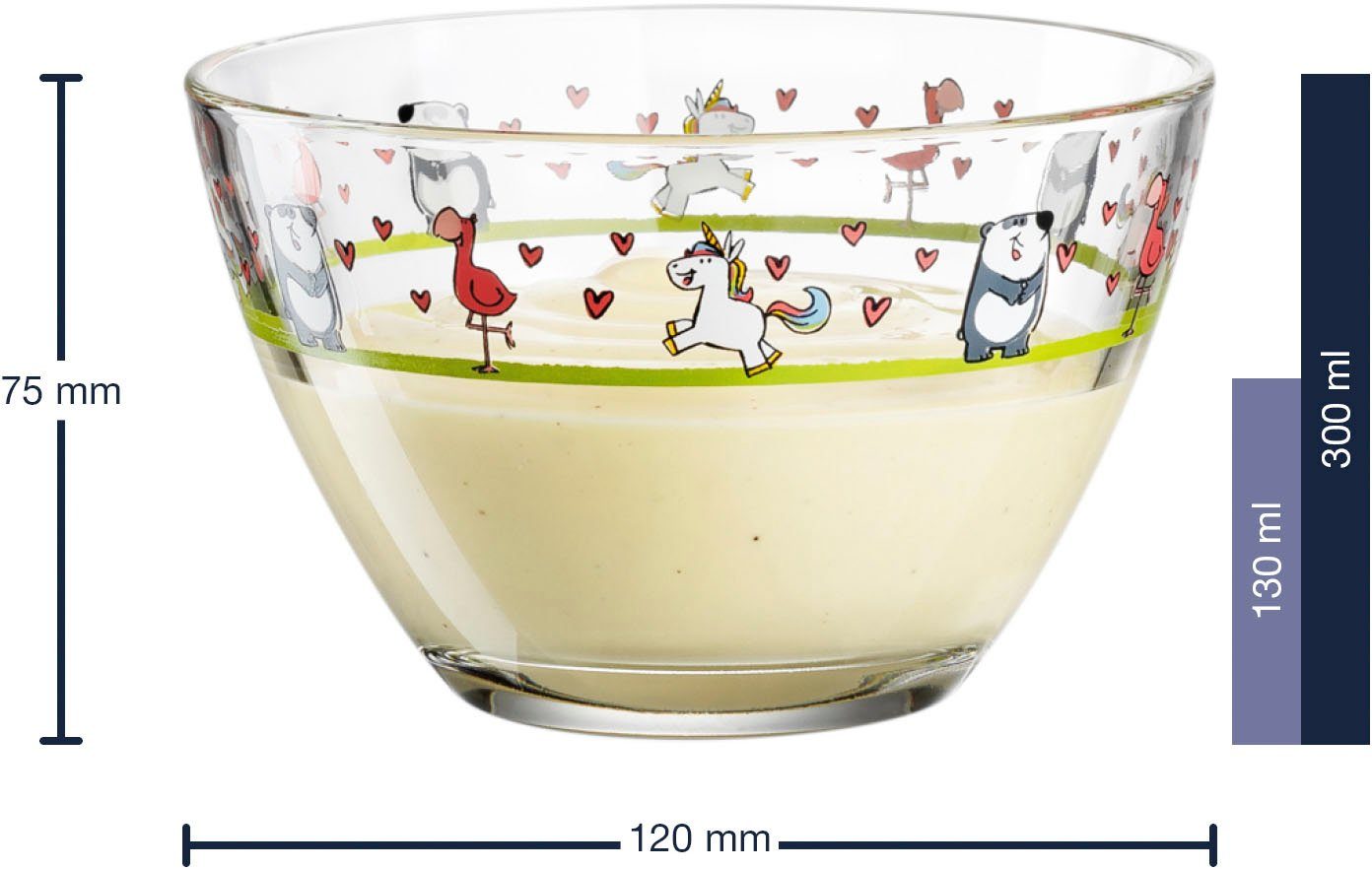 LEONARDO Kinderschale BAMBINI, Glas, (Set, 6-tlg), Flamingo/Einhorn/Panda, Ø 12 cm