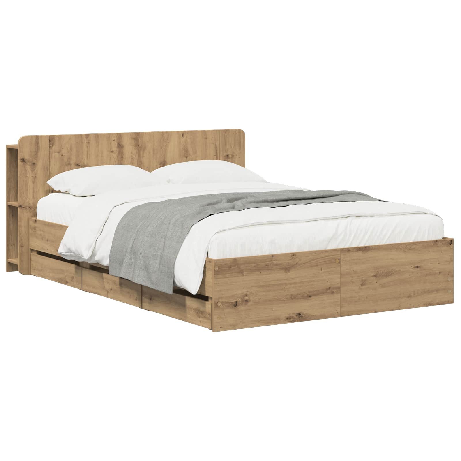 vidaXL Bett Bettgestell mit Stauraum und Kopfteil Artisan-Eiche (1-tlg)