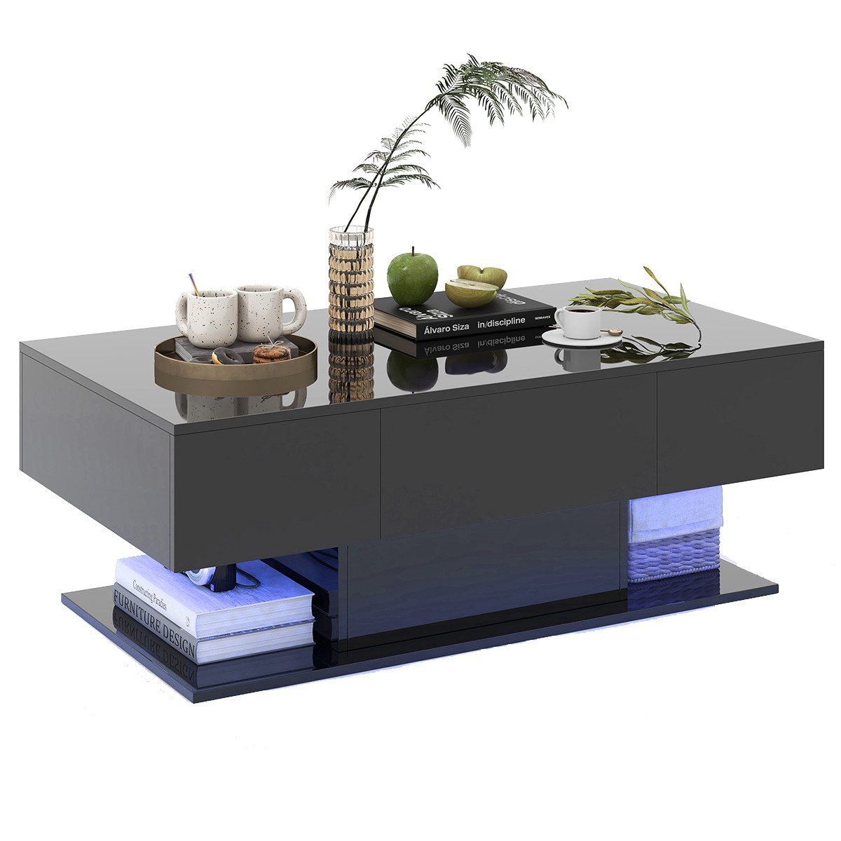 COSTWAY Couchtisch, LED, Hochglanz, 20 Farbeneinstellbar günstig online kaufen