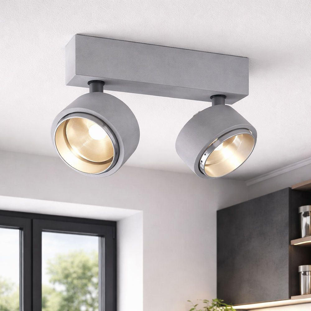 GLOBO LIGHTING LED Deckenspot, LED-Leuchtmittel fest verbaut, Warmweiß, Deckenleuchte Deckenstrahler 2 flammig Esszimmer Deckenlampe Beton