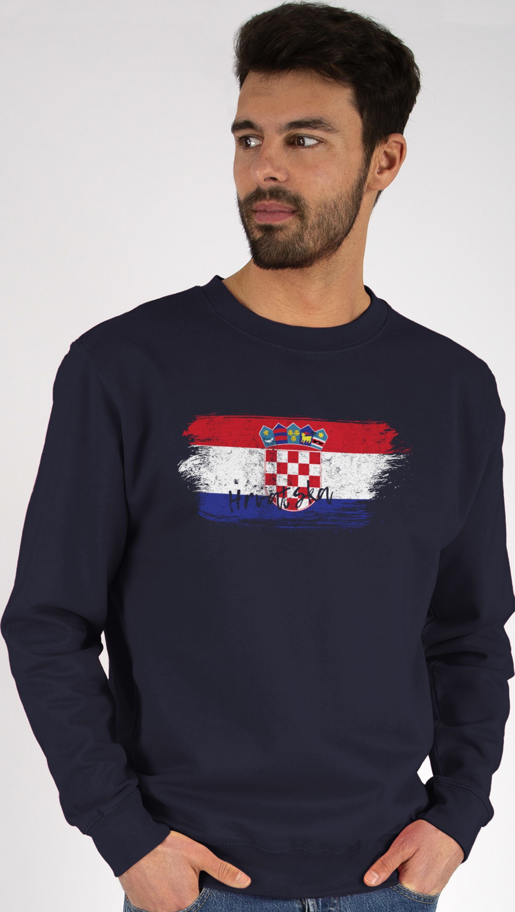 Shirtracer Sweatshirt Kroatien Vintage (1-tlg) Fussball EM 2024 3 Dunkelblau