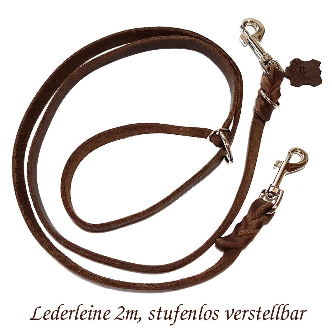 Activity4Dogs Hands-free-Leinen Hundeleine Leder, 2m, stufenlos verstellbar, dünne Führleine, braun