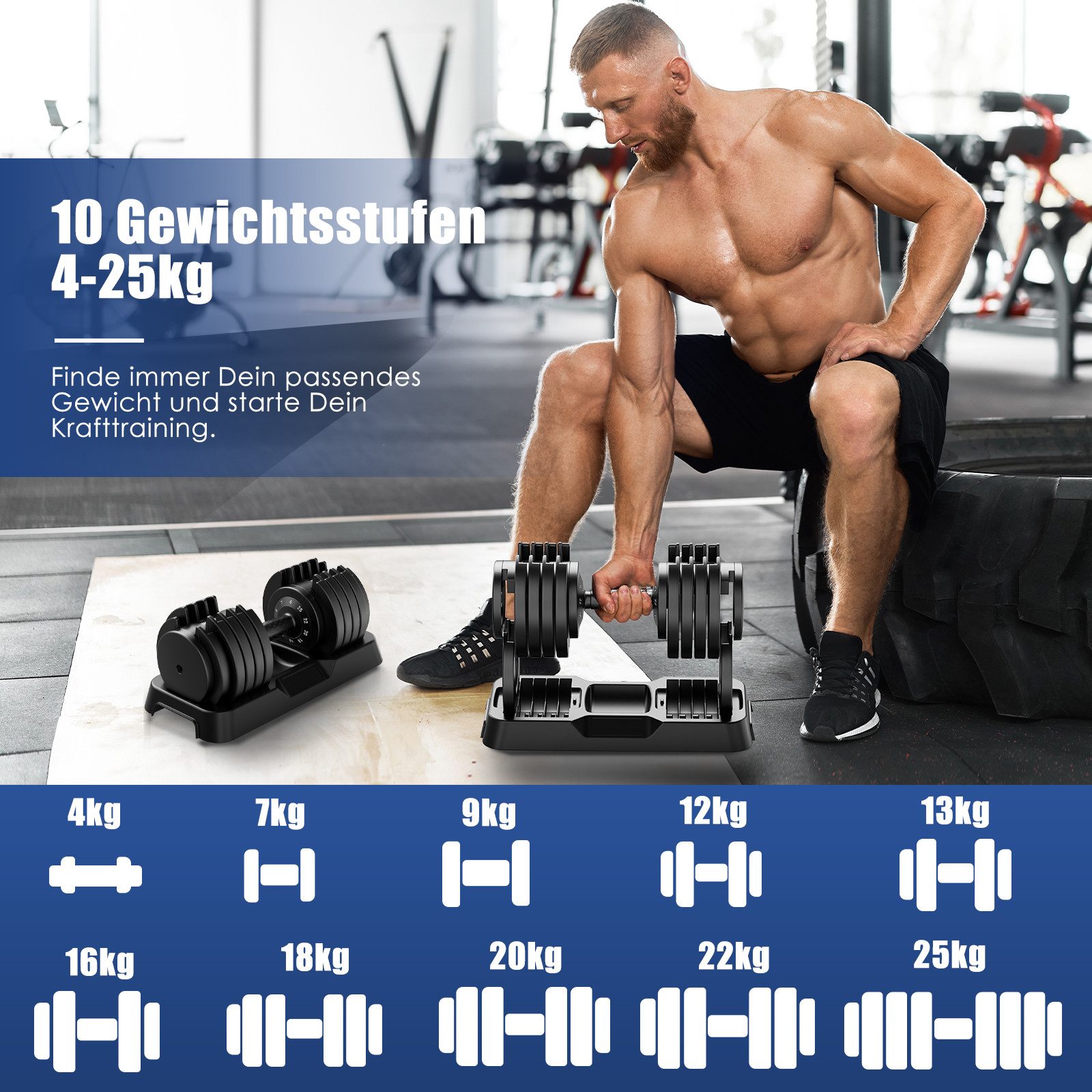 DH FitLife Hantel verstellbare 12kg/25kg mit 10 Gewichtsstufen, (2,5-12kg /4-25kg), Kurzhanteln Hanteln Set mit Hantelscheiben