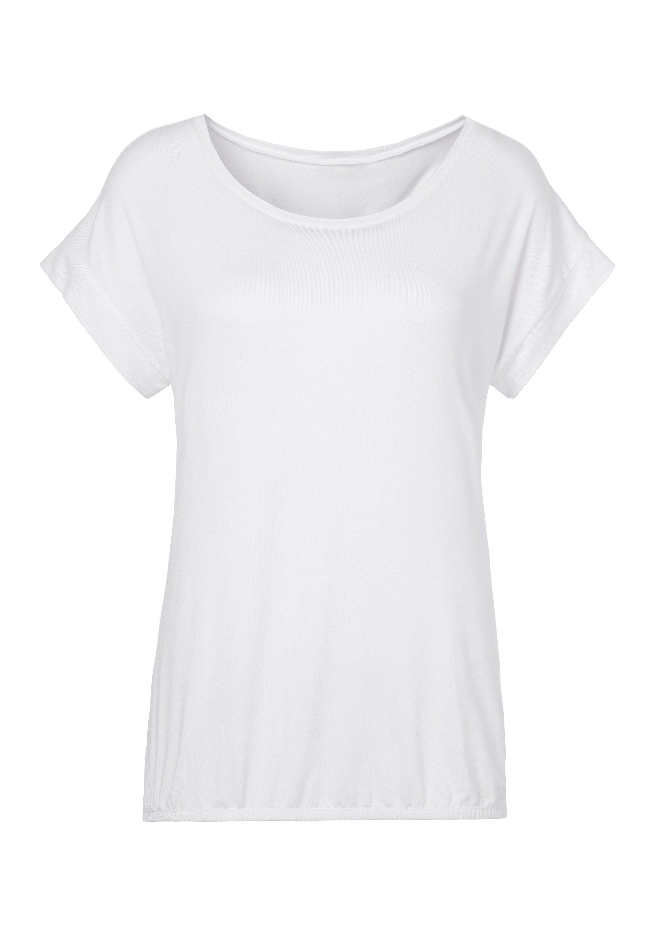 Vivance Kurzarmshirt mit Gummizug im Bund (2er-Pack) aus weichem Viskose-Stretch