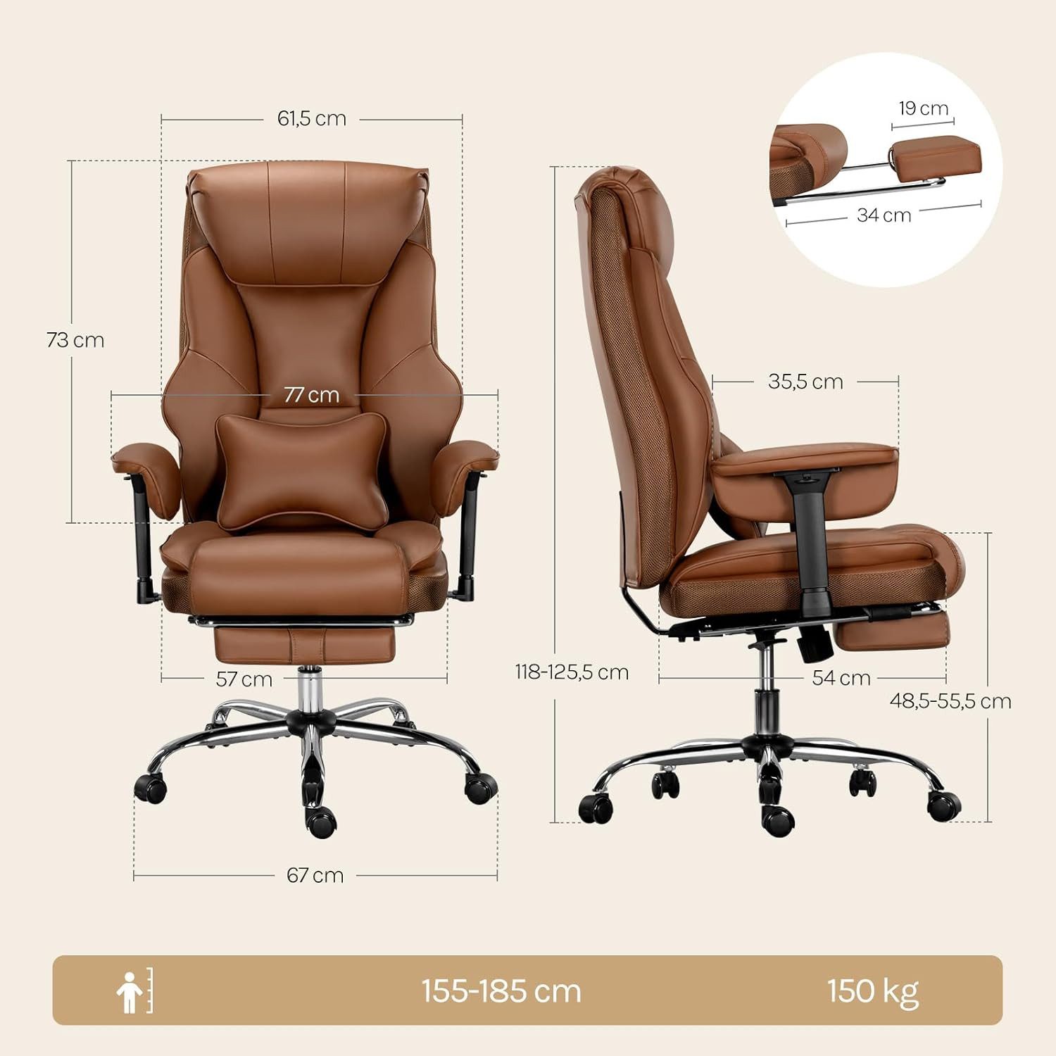 Woltu Bürostuhl, Chefsessel Doppellagige weiche Rückenlehne, ergonomisch