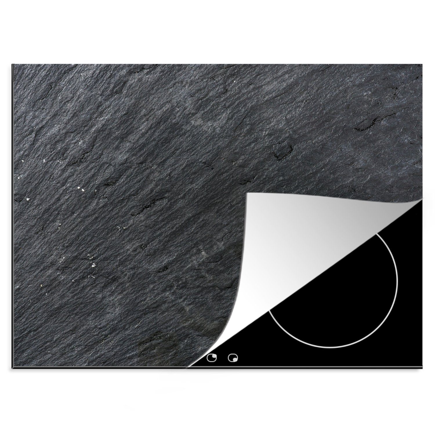 MuchoWow Herdblende-/Abdeckplatte Schiefer - cm, tlg), Induktionsschutz (1 Ceranfeldabdeckung Mobile - Schwarz 60x52 Arbeitsfläche Design, - - Abdeckplatte Vinyl, nutzbar
