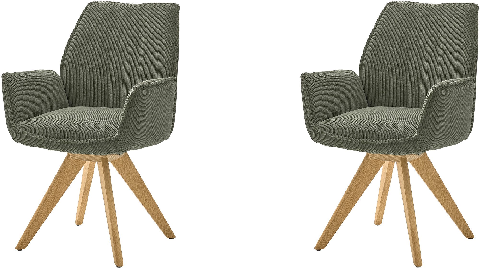 Musterring Esszimmerstuhl Tiama (Set, 2 St), Stativgestell Eiche massiv, 180° drehbar, Stoff Cord oder Bouclé