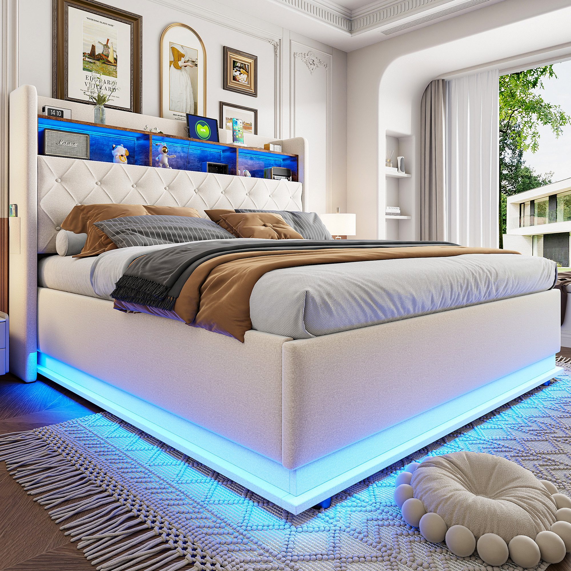 HAUSS SPOLE Polsterbett 180x200cm Stauraumbett mit USB-Ladeanschluss, LED-L günstig online kaufen