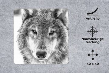 MuchoWow Gaming Mauspad Tierprofil Wolf in schwarz und weiß (1-St), Mousepad mit Rutschfester Unterseite, Gaming, 40x40 cm, XXL, Großes