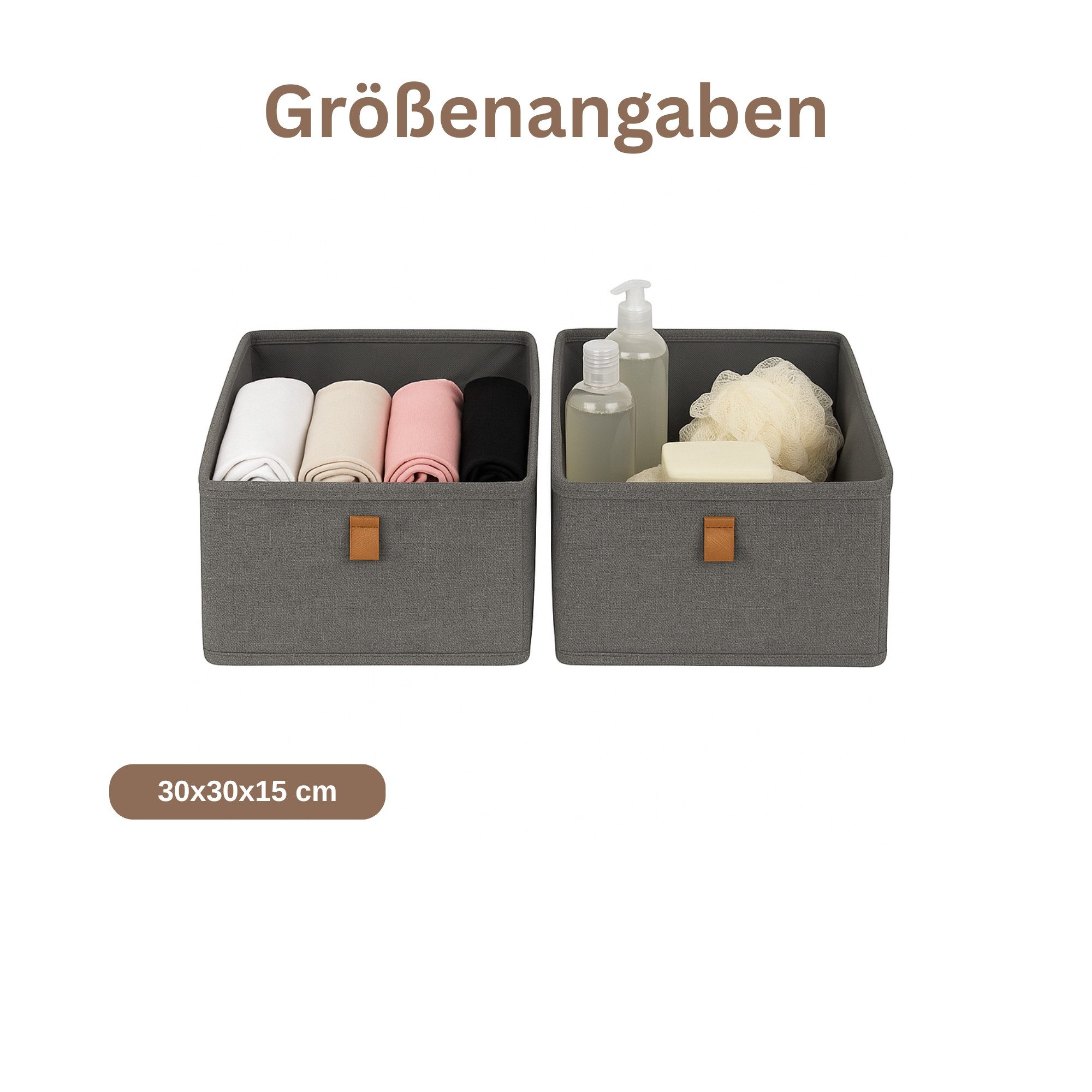 hausleben Organizer 2er Set Aufbewahrungsboxen – 30x30x15 cm, aus Leinen-Polyester – Grau (Set, 2 St., 2er Set faltbare Aufbewahrungsboxen in Grau, 30 x 30 x 15 – Bild 4 von 4