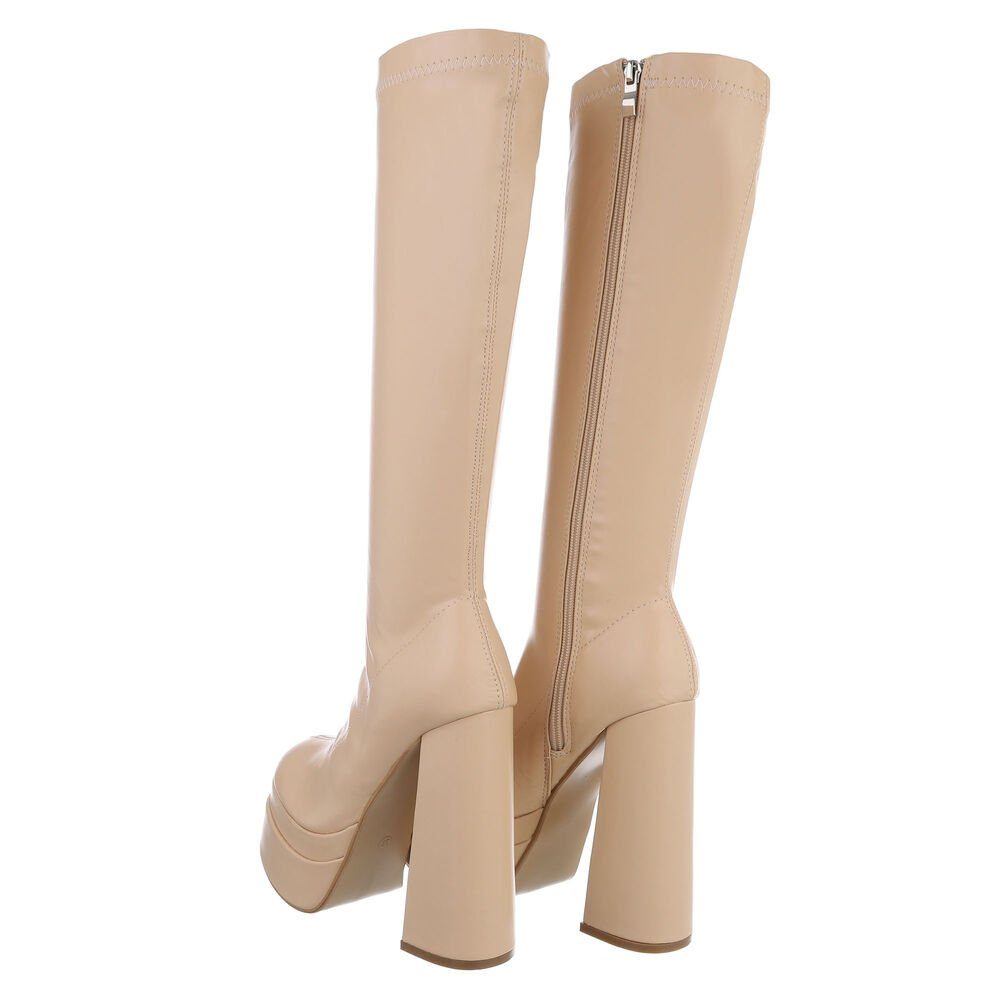 Ital-Design Damen Party & Clubwear Plateaustiefel (81409637) Blockabsatz High-Heel Stiefel in Beige