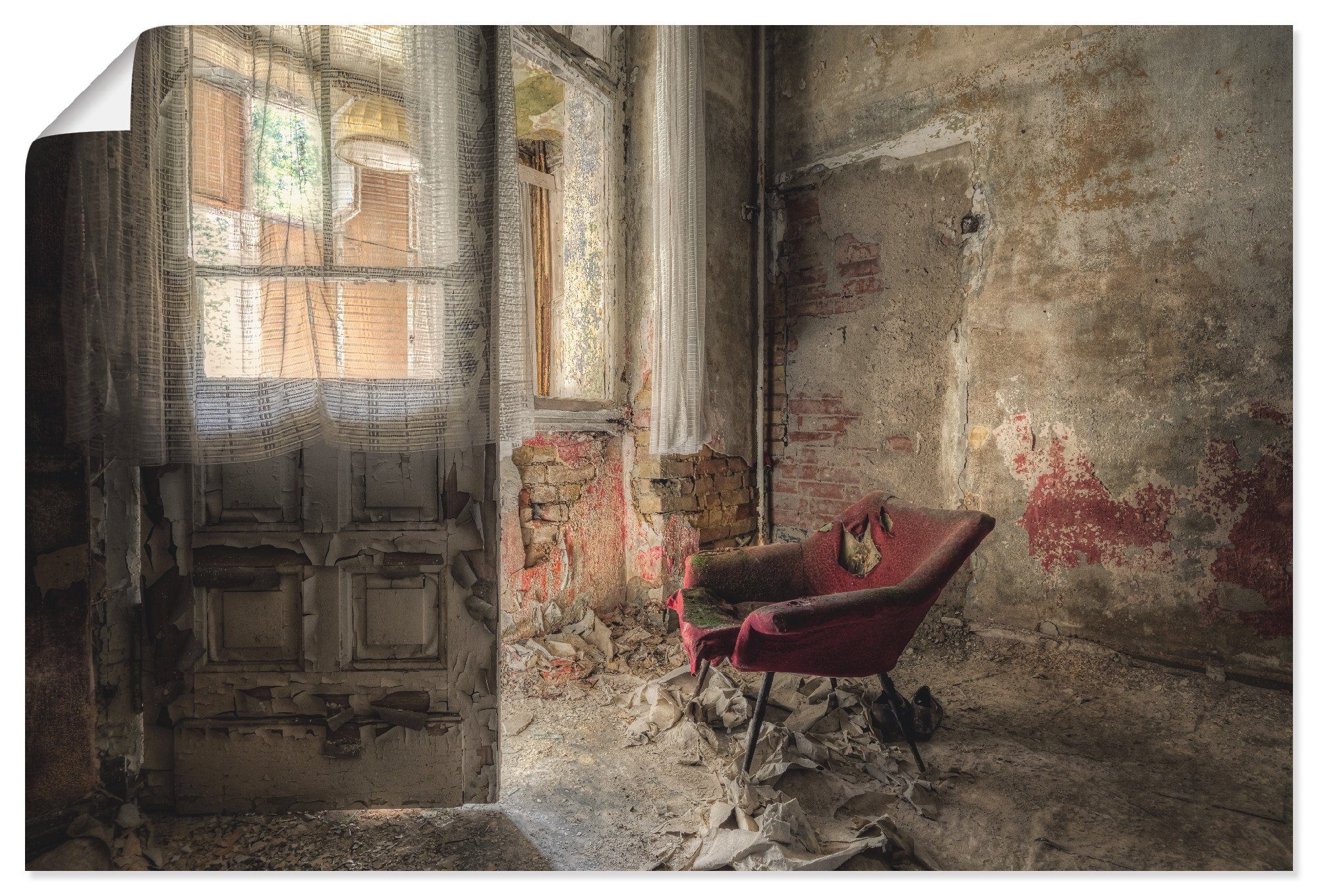 Artland Wandbild Lost Place - roter Sessel I, Innenarchitektur (1 St), als Alubild, Leinwandbild, Wandaufkleber oder Poster in versch. Größen