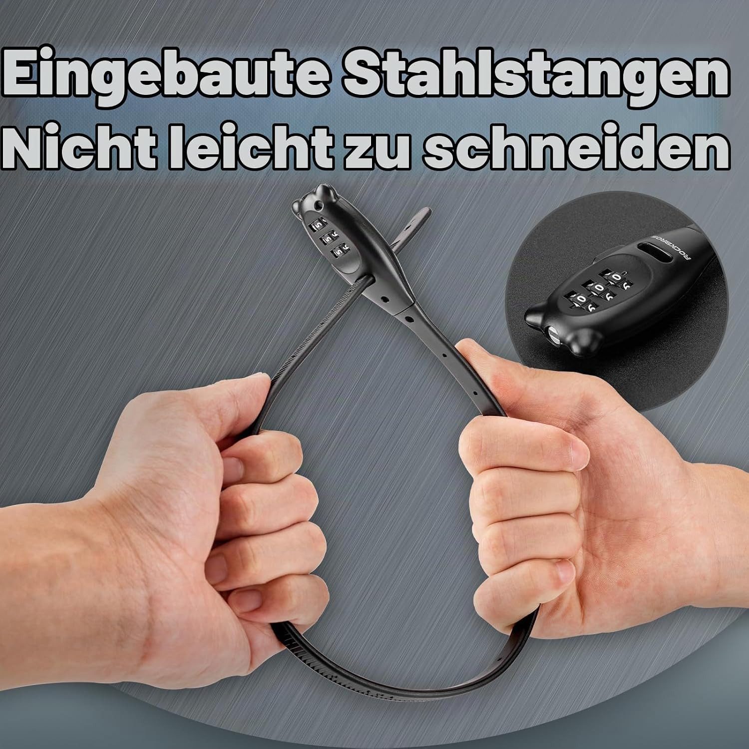 ROCKBROS Faltschloss Stahlseil-Zahlenschloss mit 3-stelligem Code für Fahrrad
