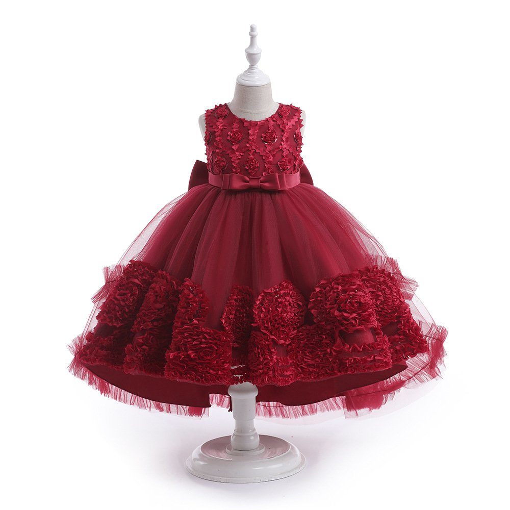 LAPA Abendkleid Kinder Mädchen Blumen Tüll Prinzessin Partykleid Hochzeit Abendkleid Rotwein