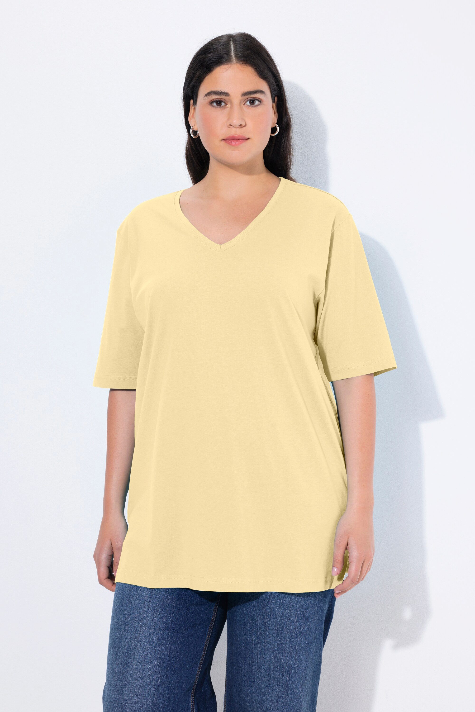 Ulla Popken T-Shirt T-Shirt V-Ausschnitt Relaxed Halbarm