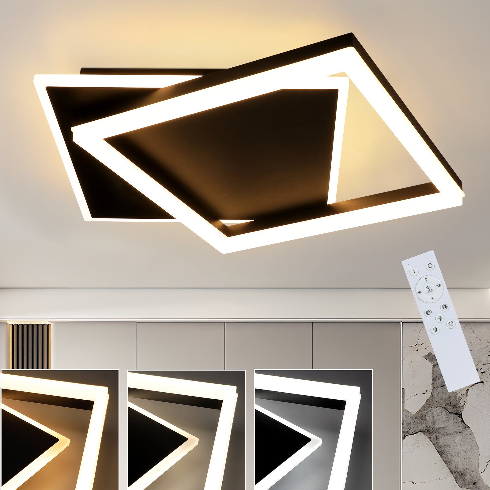 Nettlife LED Deckenleuchte 44W Deckenleuchte Schwarz 2 Quadrat, Augenschutz günstig online kaufen