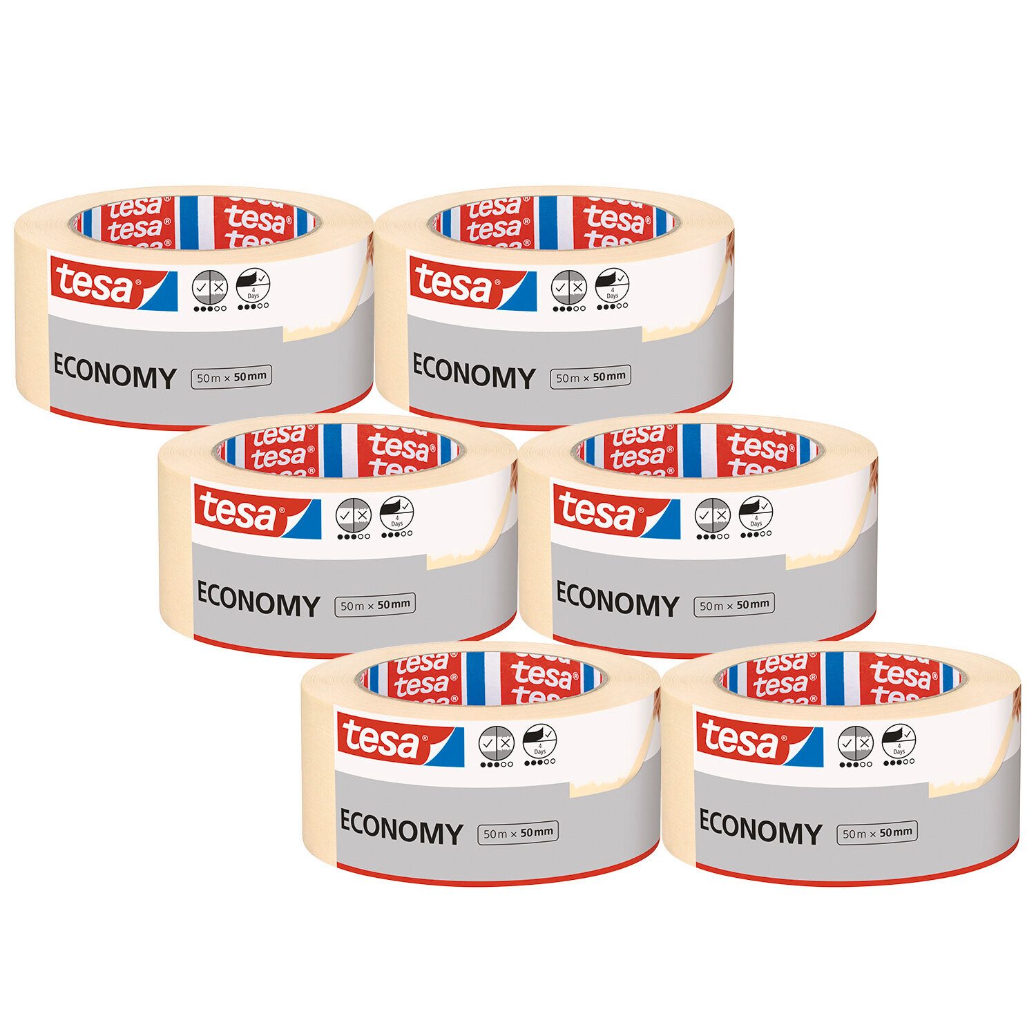 tesa Kreppband ECONOMY Malerband (Spar-Set, 6-St) 50 m : 50 mm günstig online kaufen