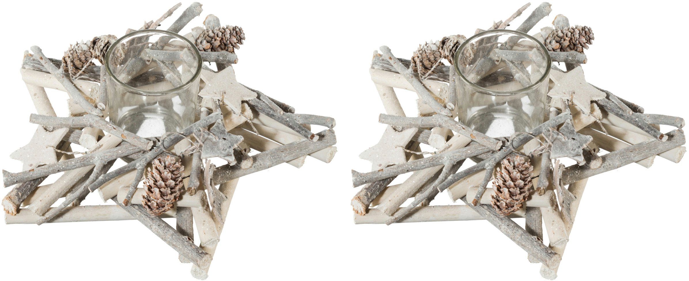 Creativ deco Teelichthalter Weihnachtsdeko (2 St), mit natürlichen Weihnach günstig online kaufen