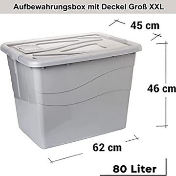 Centi Stapelbox 2 Stk. Aufbewahrungsboxen, 80 L Boxen Groß XXL, Plastikbox (Set, 2 St., 45cm x 46cm x 62 cm), mit Deckel und Rollen, mit Deckel, Rollen und Clip-Griffen