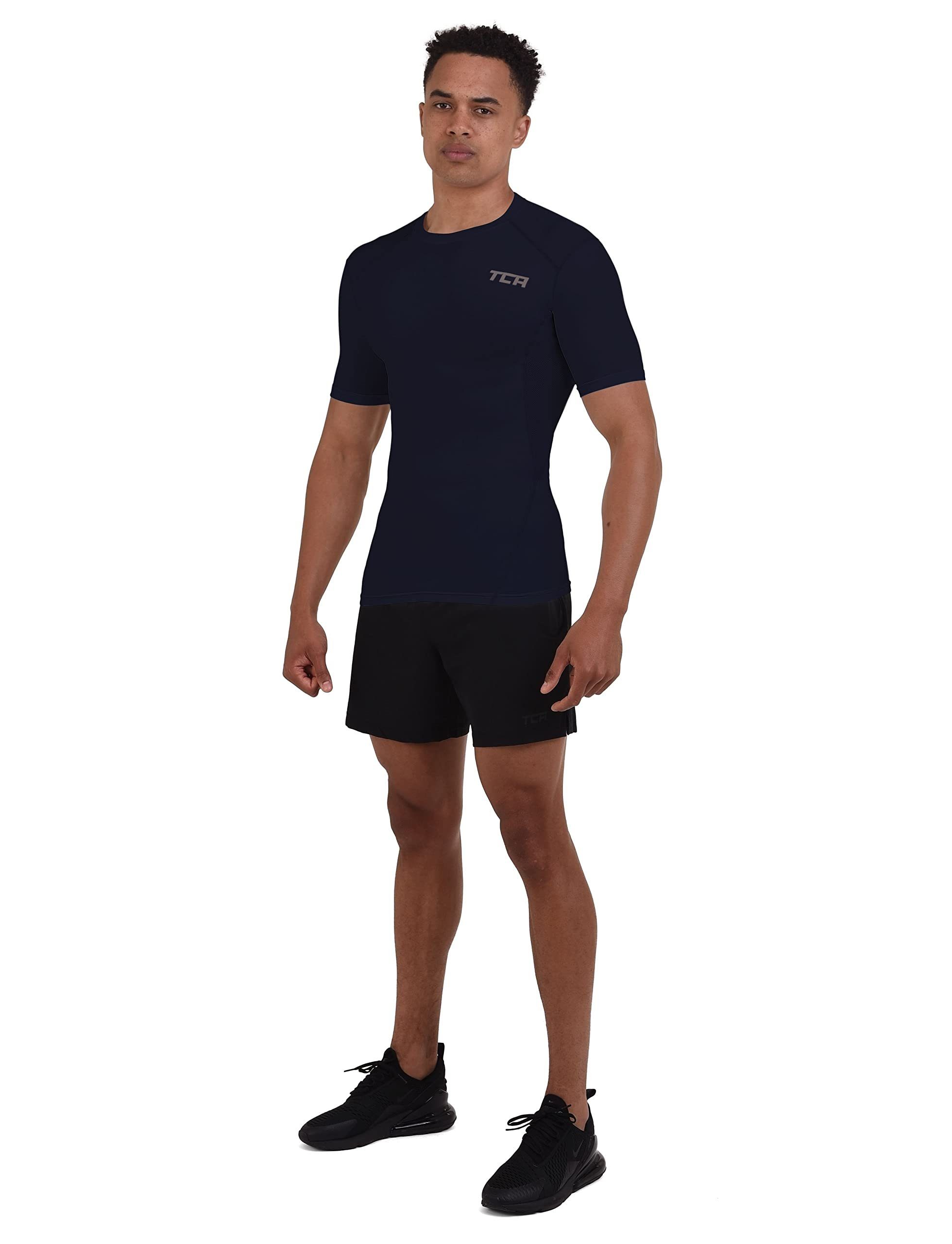 Dunkelblau elastisch - TCA Sportshirt, TCA HyperFusion Funktionsunterhemd Herren kurzärmlig,