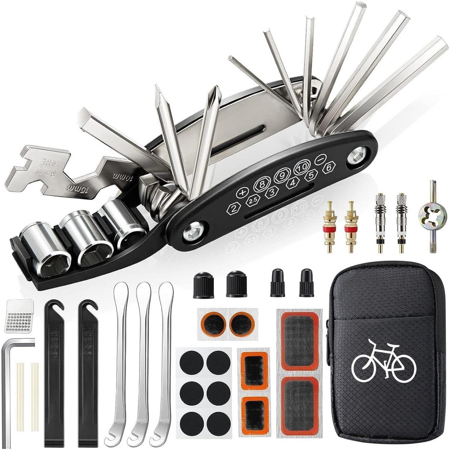 EXTSUD Fahrradwerkzeugset Fahrrad Reparatur Set, Reparatursatz, 16-in-1 Werkzeuge, (fahrrad werkzeug, Fahrradwerkzeug Tool), Fahrrad-Multitool Kit Multifunktionswerkzeug für Mountainbike