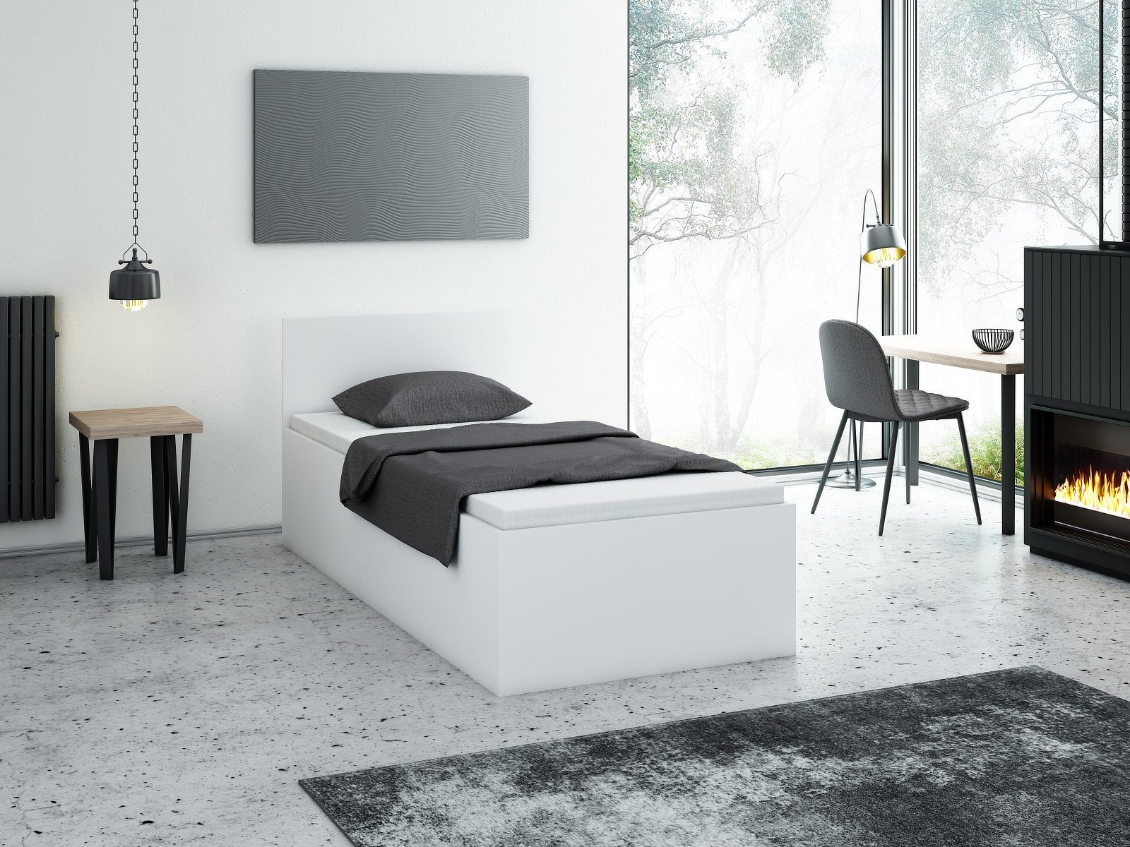 pressiode Bettgestell Bett mit Lattenrost - Jugendbett - Doppelbett mit/ohne Matratze Weiß