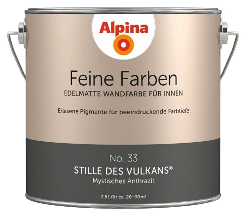 Alpina Wand- und Deckenfarbe Feine No. 33 No. 33 Vulkans, Stille Mystisches Vulkans Farben Liter edelmatt, Anthrazit, des des Stille 2,5