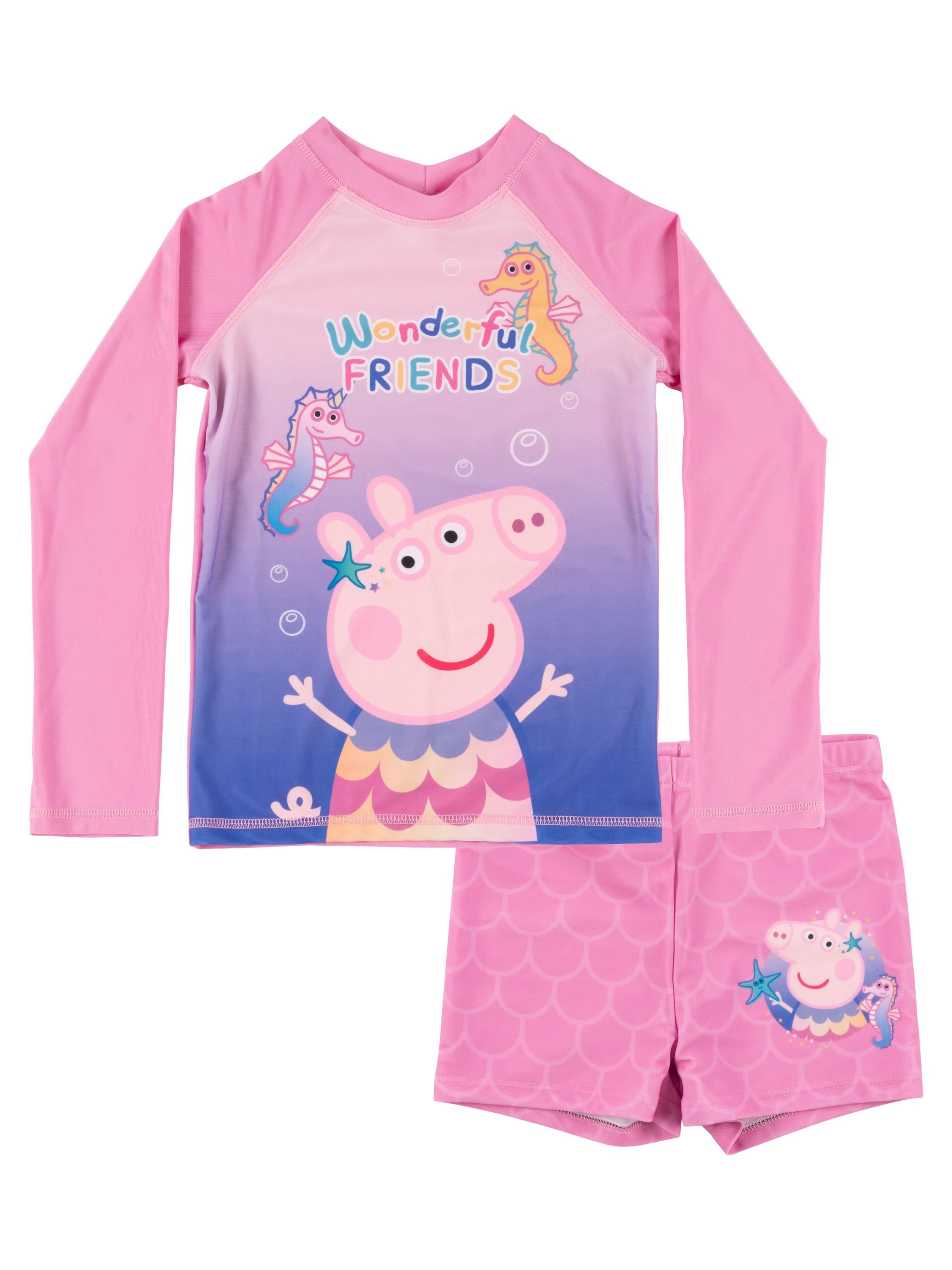 Badeanzug Peppa Wutz Schwimmset UV-Schutz 30 Badeanzug langarm Shirt Zweiteiler