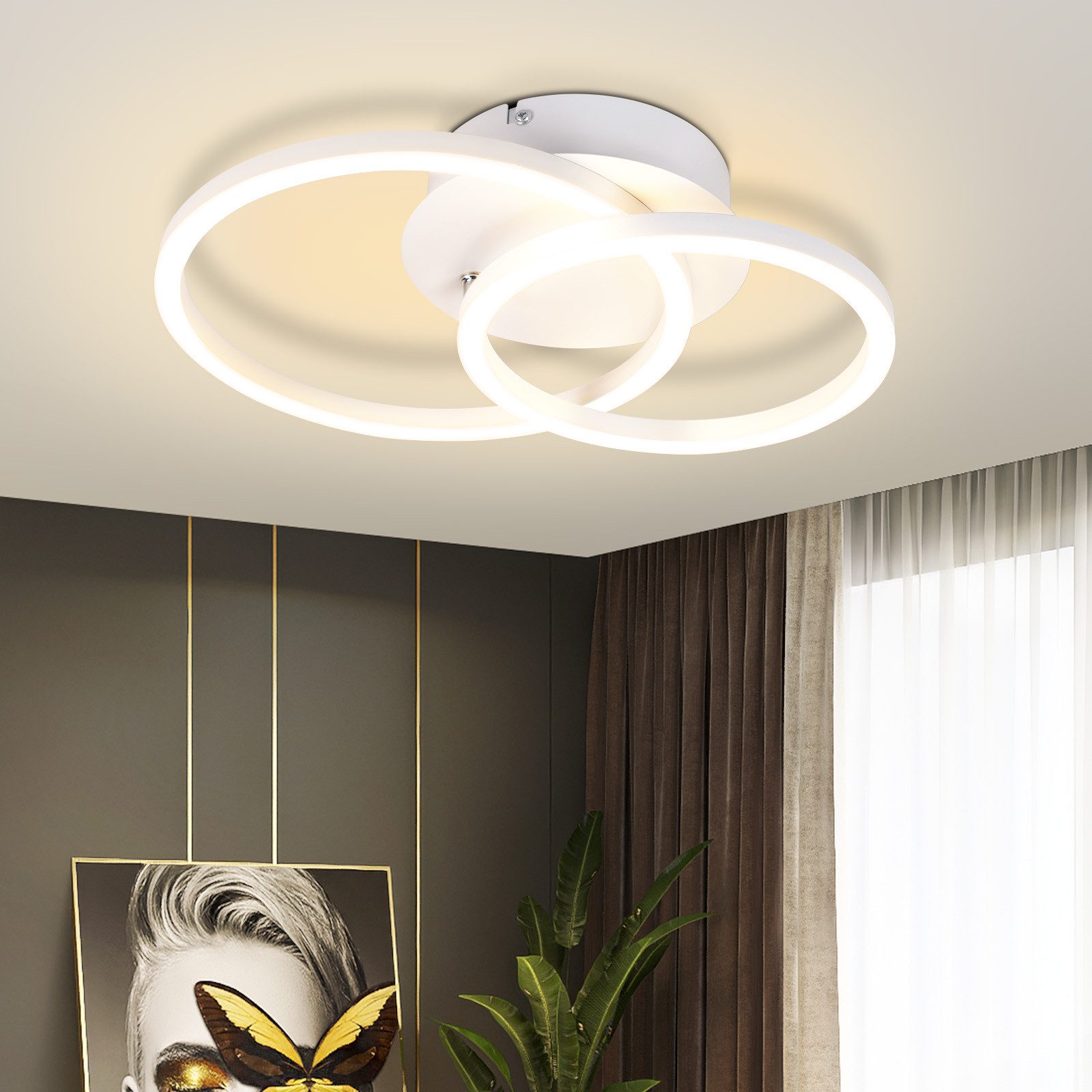 ZMH LED Deckenleuchte Wohnzimmer 2 Ringe Modern Runde Deckenlampe 24W 3000K günstig online kaufen