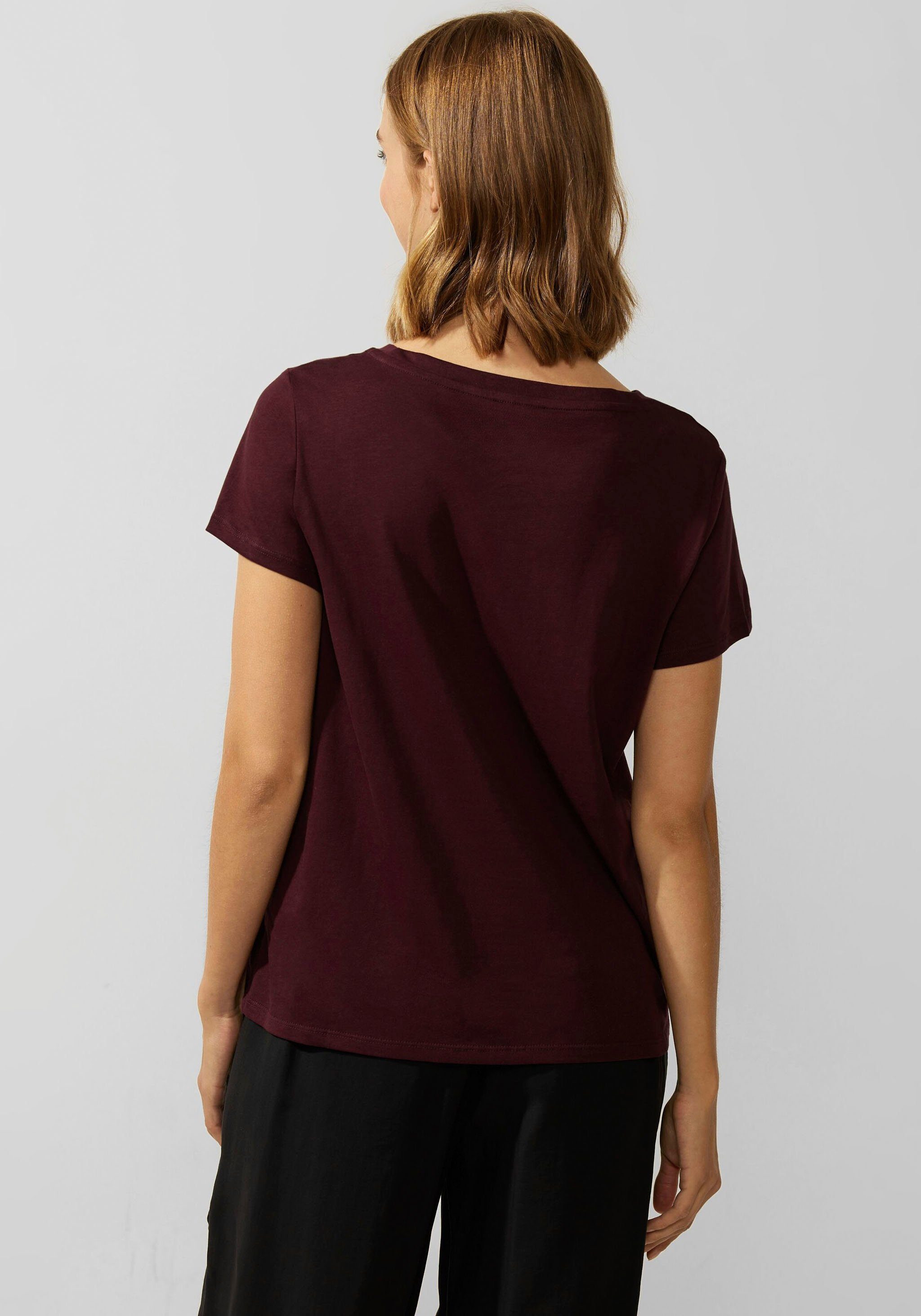 STREET ONE T-Shirt brown purple verlängertem mit Rückenteil