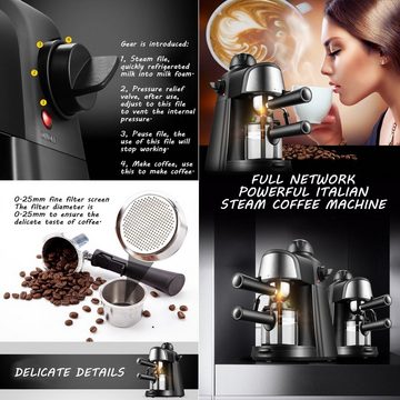 Sross Espressomaschine CM6810, kleine Kaffeemaschine mit Milchschäumer, für bis zu 4 Tassen Espresso, 800 W, 5 Bar