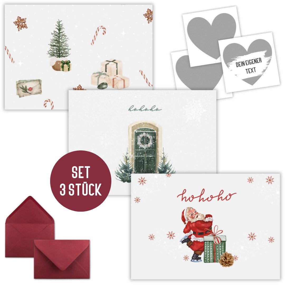 Things of Happiness Weihnachtskarte Rubbelkarten Weihnachten 3er-Set mit Umschlägen & Rubbelstickern