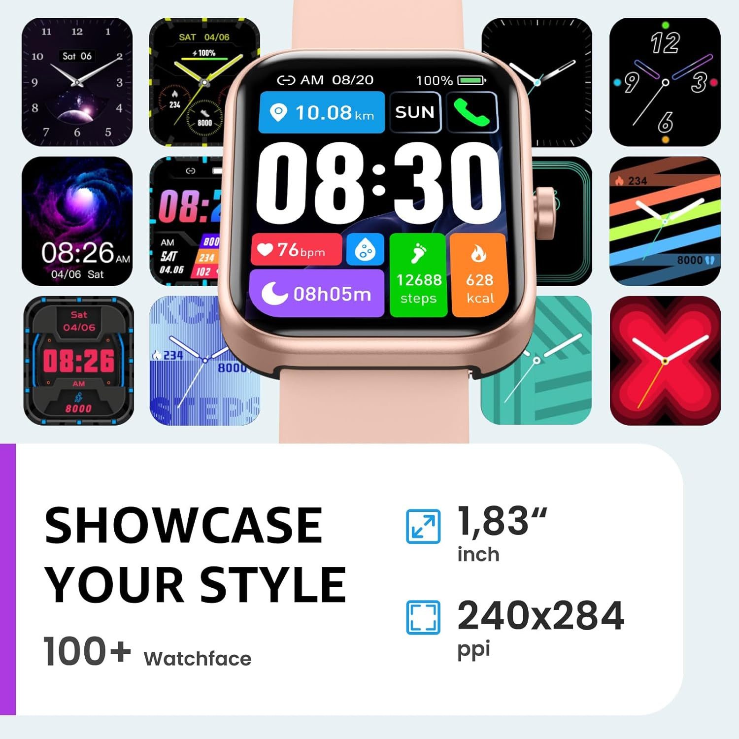 TOZO S3 Smartwatch (4,5 cm, android ios), Smartwatch mit Anruffunktion Gesundheit Sportmodi HD Touchscreen Uhr