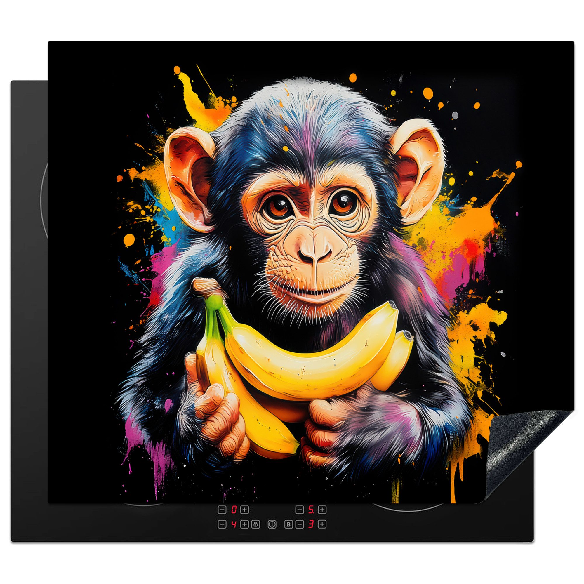 Herd-Abdeckplatte Affe - Graffiti - Farbenfroh - Bananen - Modern
