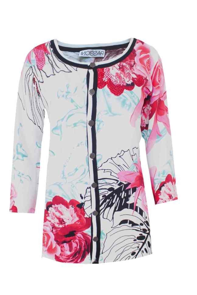 Passioni Cardigan Twinset mit floralem Tropenprint günstig online kaufen