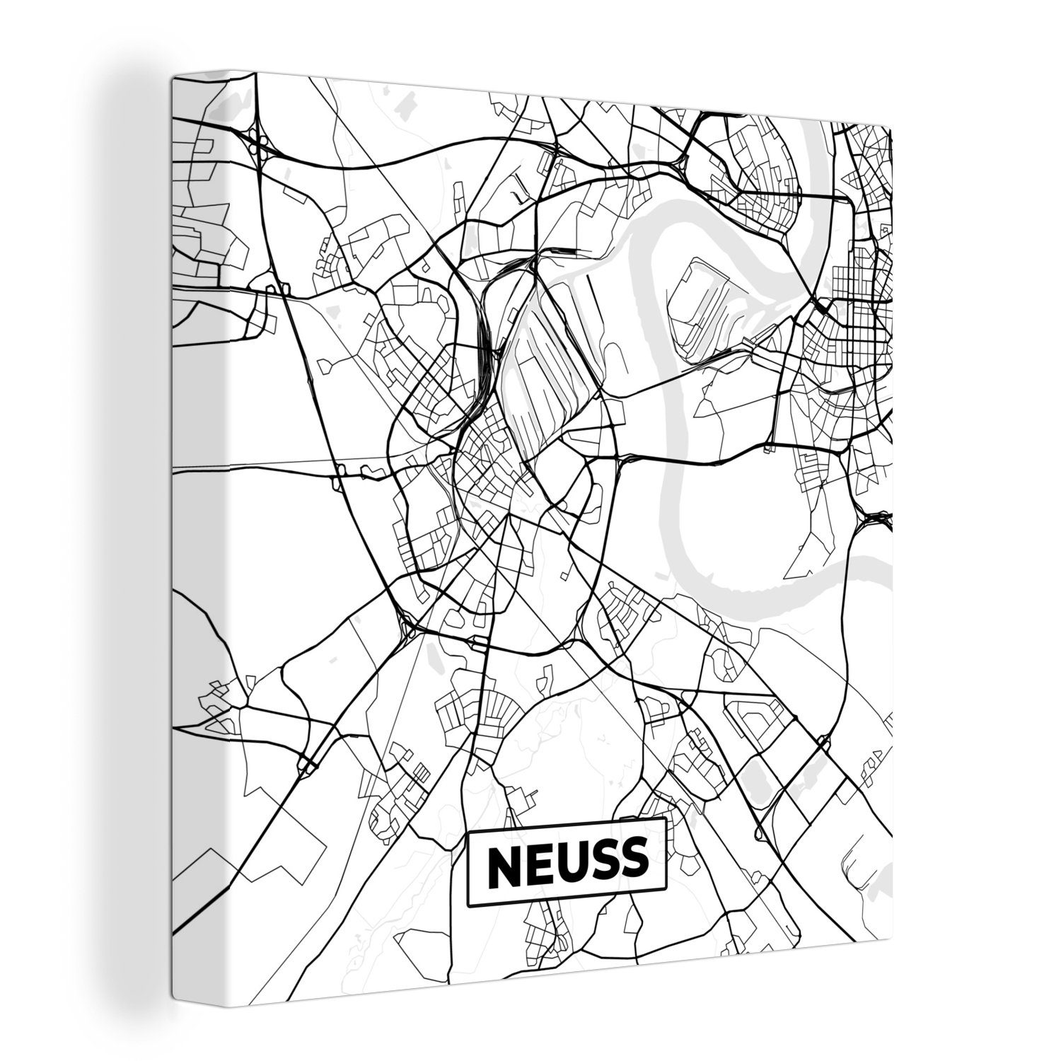 OneMillionCanvasses® Leinwandbild Karte - Neuss - Stadtplan, (1 St), Leinwand Bilder für Wohnzimmer Schlafzimmer