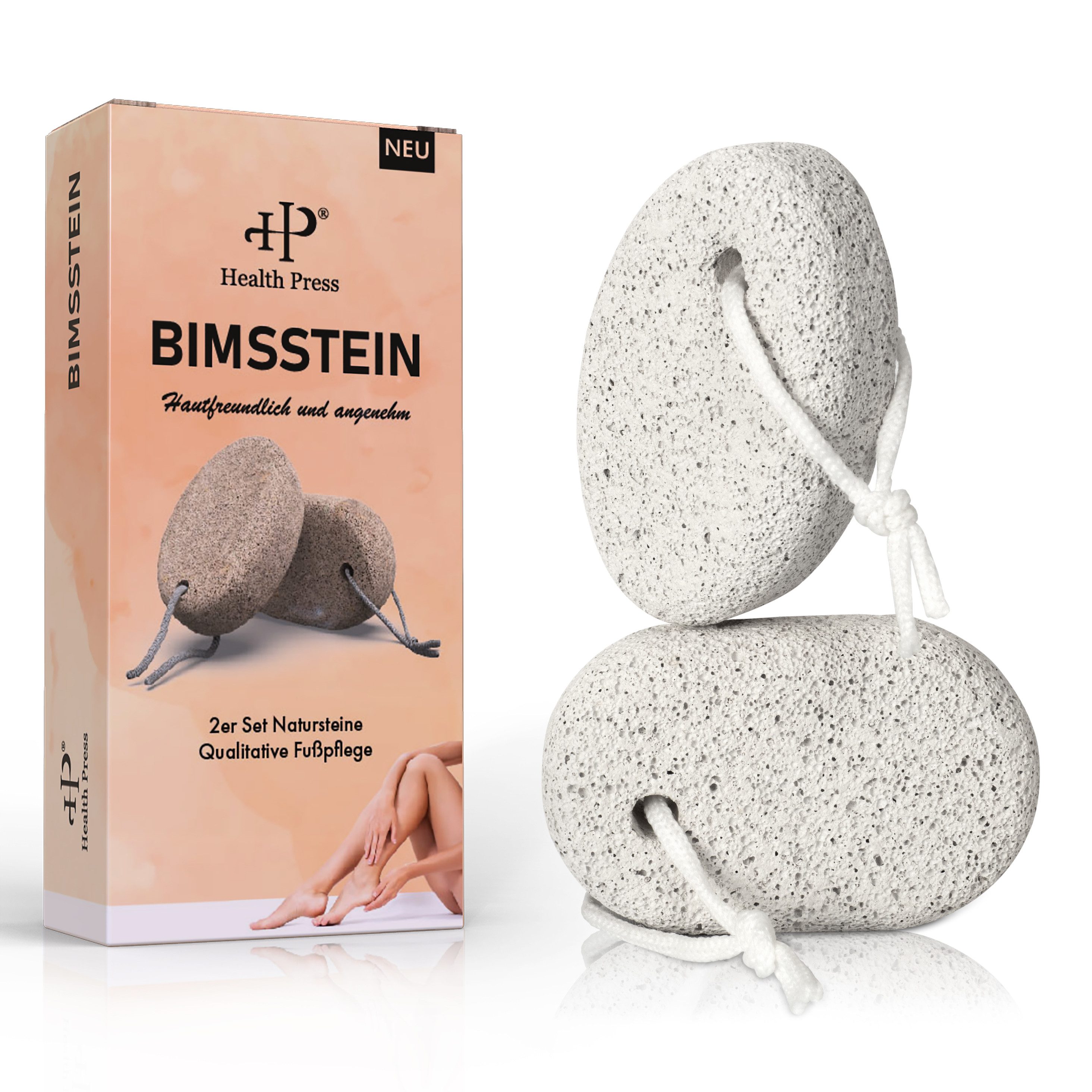 Health Press Bimsstein Fußpflege Pediküre Hornhautentferner - Hände und Füße - 2er-Set, Dermatologisch getestet, Keine Chemie