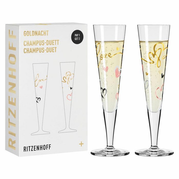 Ritzenhoff Champagnerglas 2er-Set Goldnacht F23 Kristallglas Made in Germany