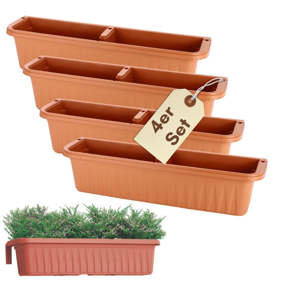 GarPet Balkonkasten 4er Set Blumenkasten Balkon 80 cm Balkonkasten mit Halterung