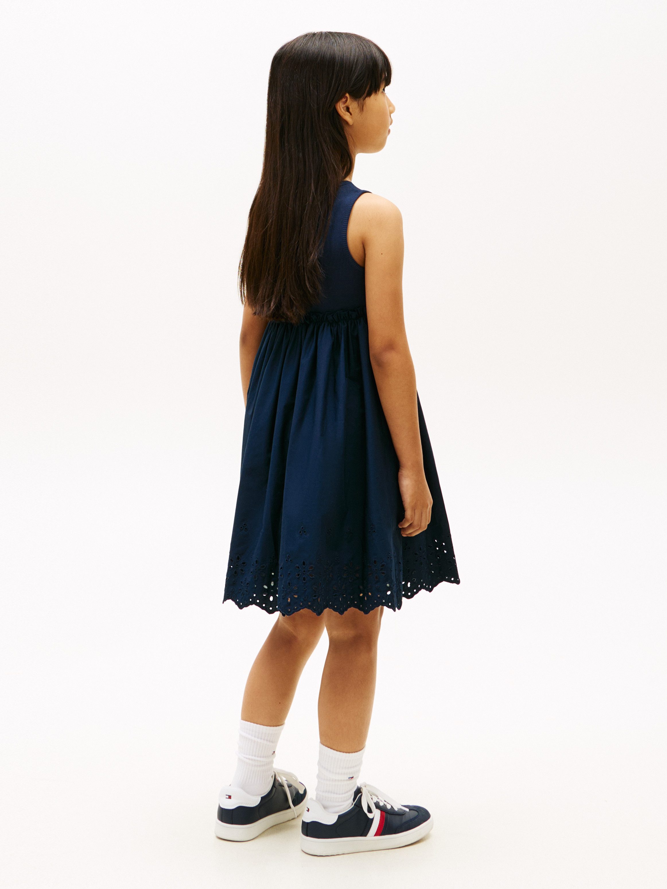 Tommy Hilfiger A-Linien-Kleid BRODERIE ANGLAISE COMBI DRESS Kinder bis 16 Jahre, knielang, mit Lochstickerei