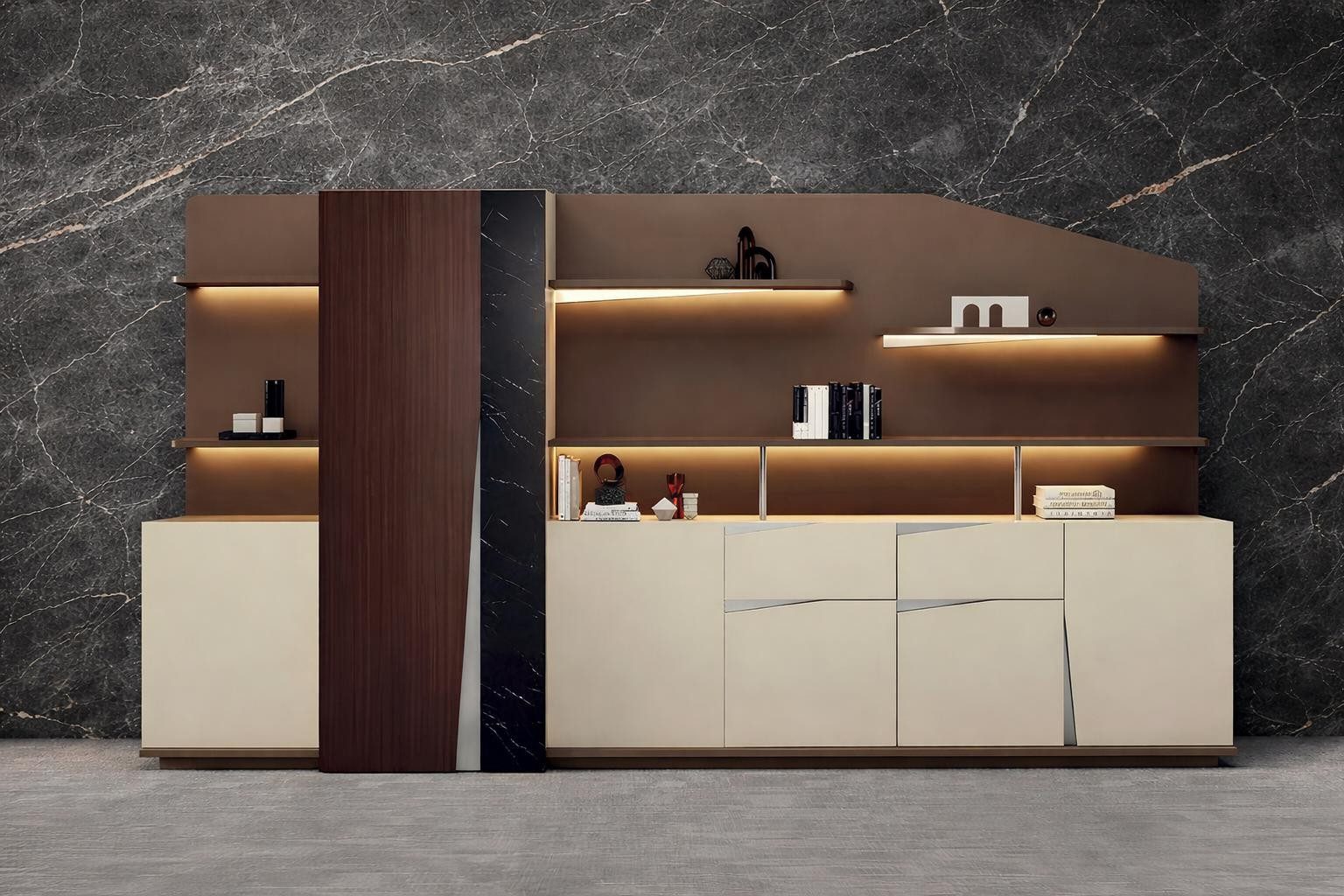Xlmoebel Bücherwand Elegantes Bücherregal aus Holzwerkstoff in modernem Design, Made in Europa