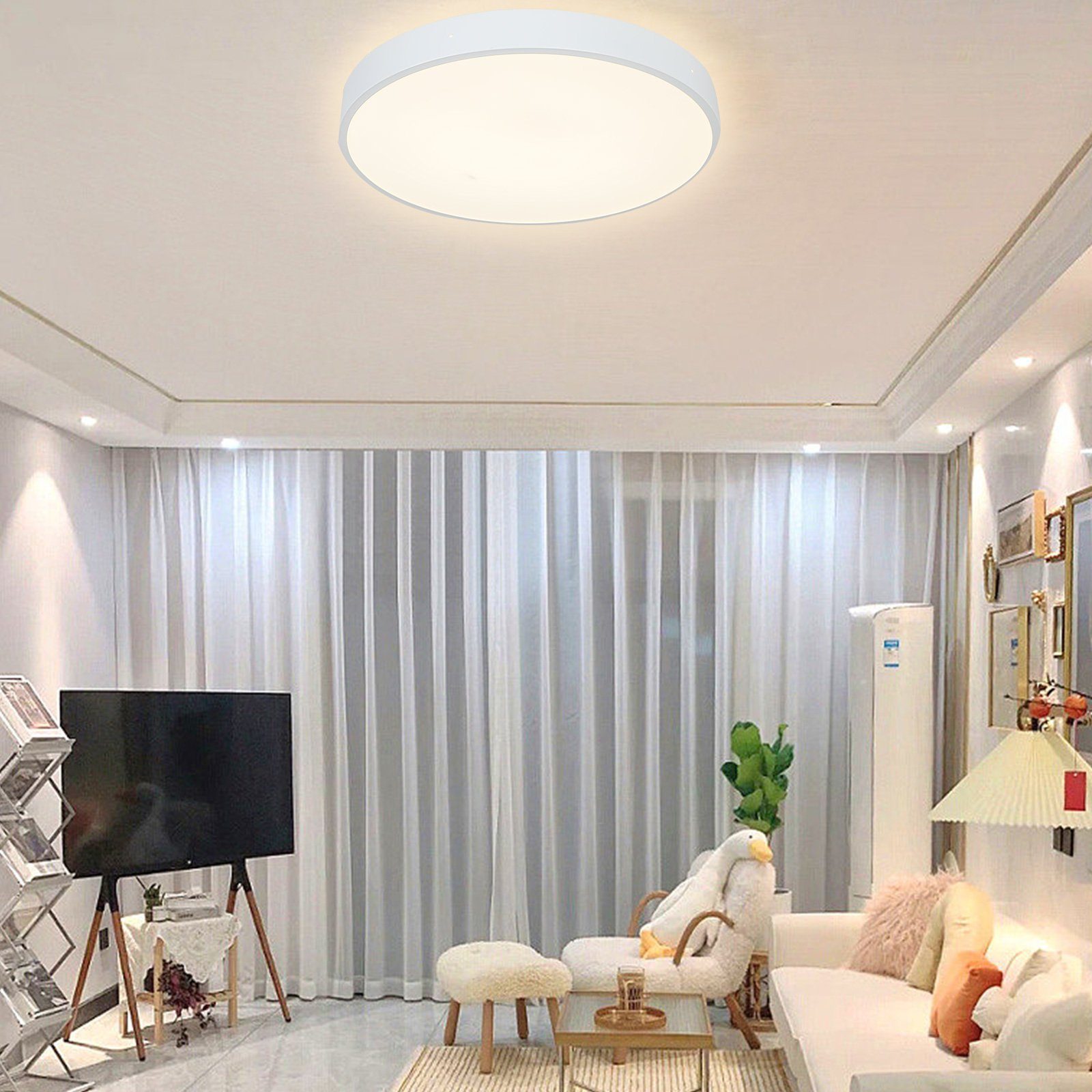 Wohnzimmer Deckenlampe Deckenleuchte Metall, Warmweiß 24W, integriert, Schlafzimmer Küche aus fest LED Flur style home für LED Ø30*4cm(Weiß) 3000K, Büro Diele