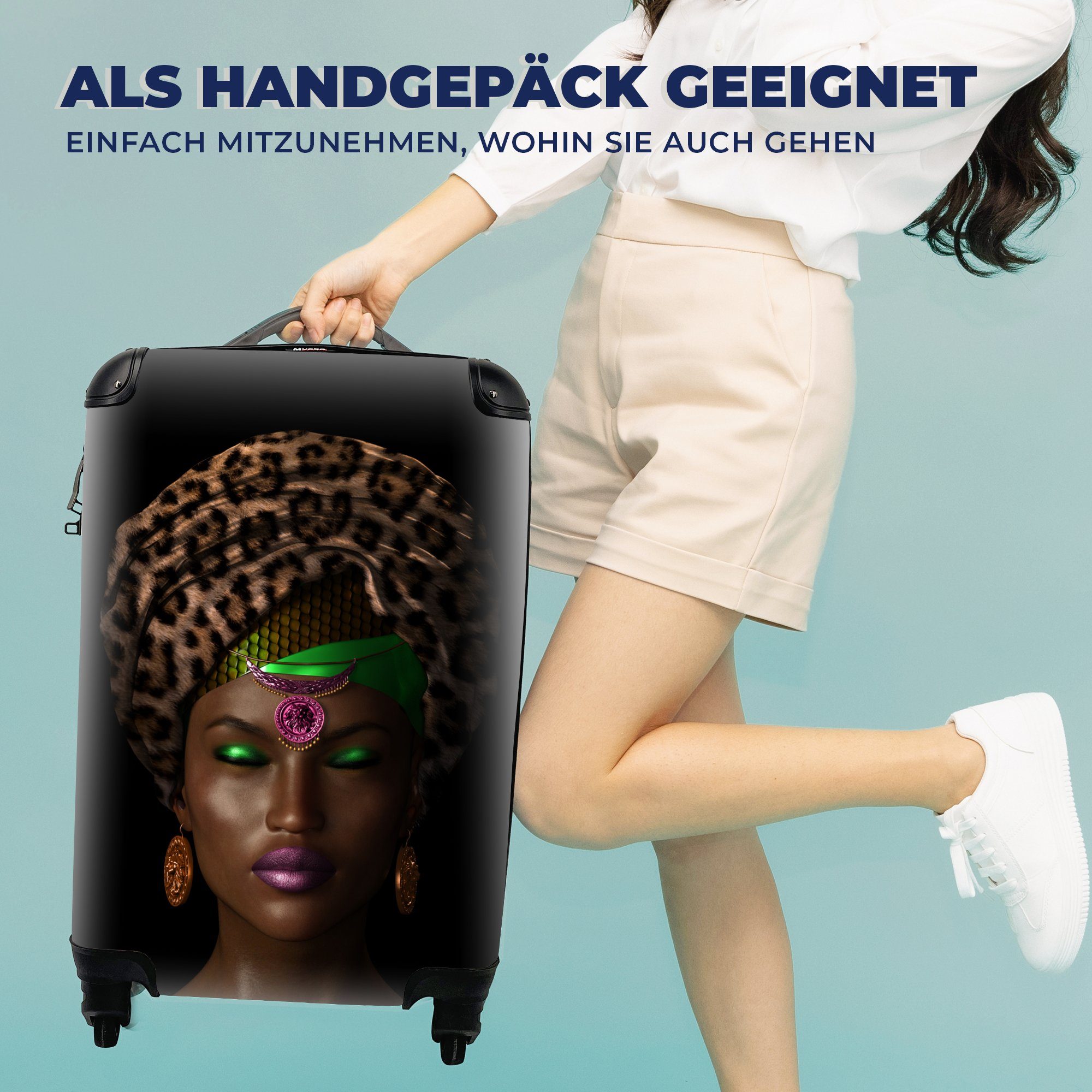 - rollen, für Ferien, Handgepäck Bunt Reisetasche 4 - MuchoWow Accessoires, Handgepäckkoffer Frau Reisekoffer Rollen, Trolley, mit