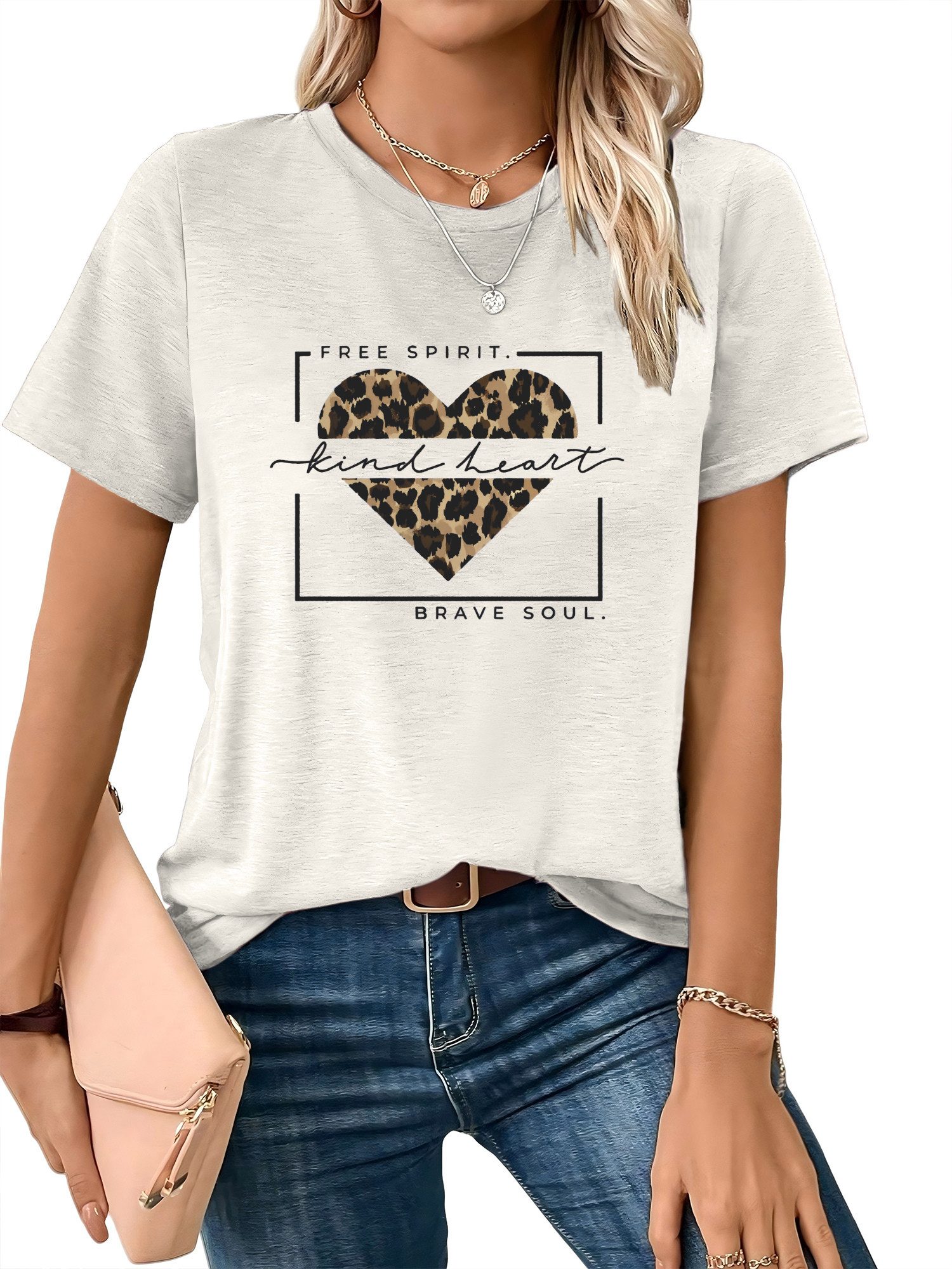 PYLIKE Kurzarmbluse Damen Sommer Casual bequemes t shirt mit Leopardenmuster Print-Shirt