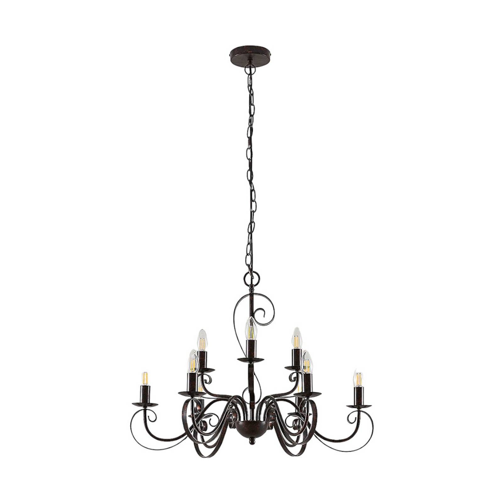 Lindby Kronleuchter Caleb, Metall, Braun IP20, 9 x 10 W LED